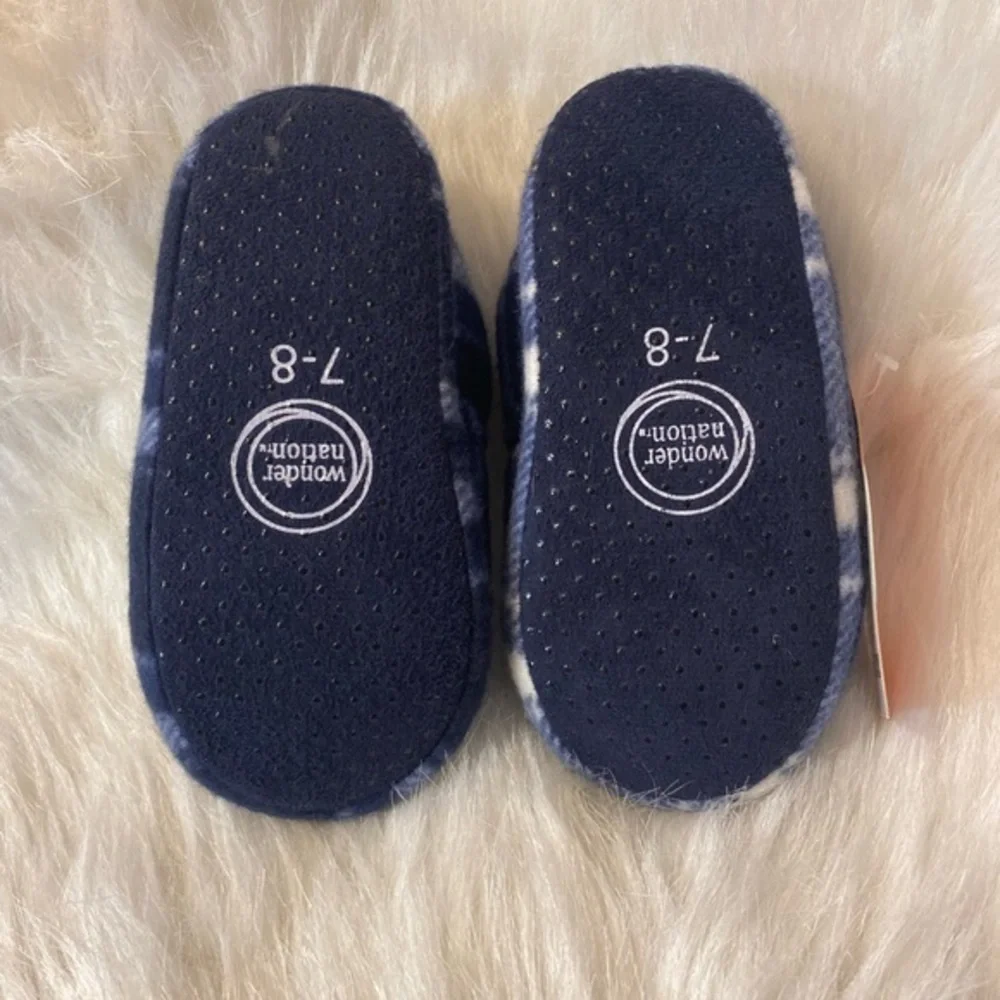 Wonder Nation Slippers Boys Size 7-8 Blue Plaid Slip‎ On Shoes NEW